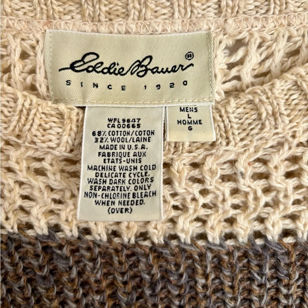 Vintage men’s Eddie Bauer brown and cream Cotton/ wool sweater size large - Picture 2 of 3